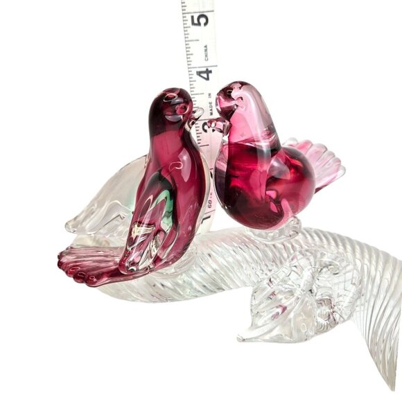 Murano Somerso Oball Art Glass Birds On Branch Clear W/red/green Interior Signed - Picture 14 of 14